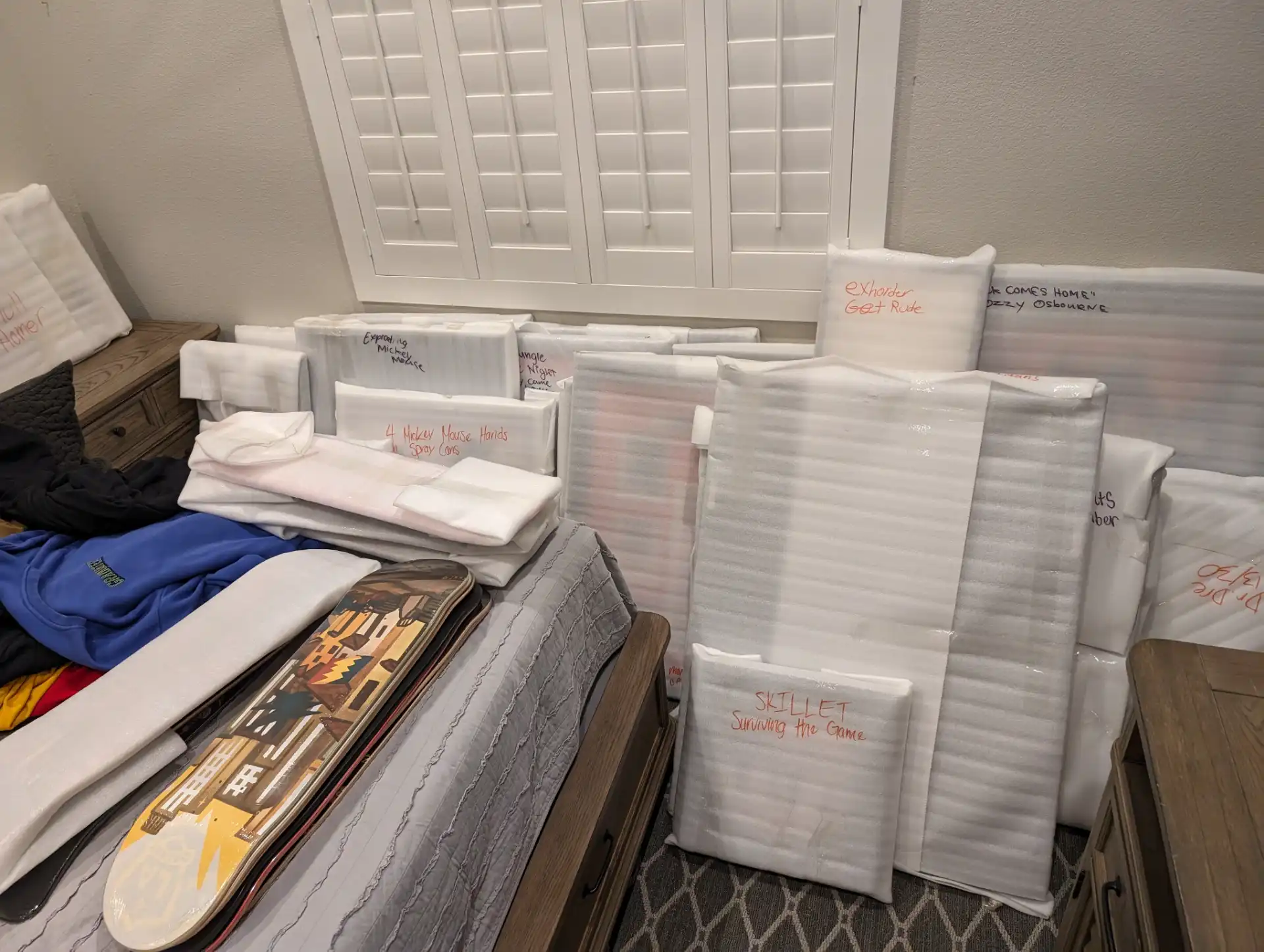 Personal belongings carefully wrapped and labeled for a move